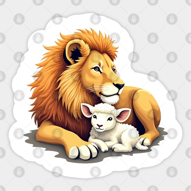 Christian Lion and Lamb Design - Symbol of Peace and Strength Sticker by Rox